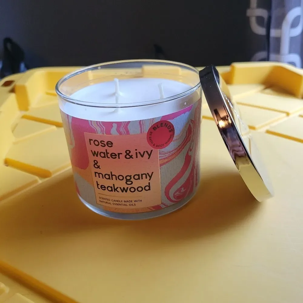 Bath and Body Works Rose Water & Ivy & Mahogany Teakwood 3-Wick Candle